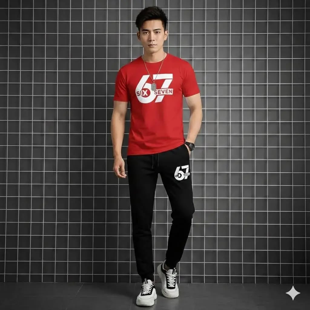 **Classic Men’s Casual Tracksuit Set – Red & Black**  Stylish and comfortable men’s 2-piece tracksuit set, perfect for casual wear, outings, and everyday fashion.