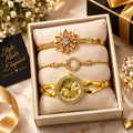 Elegant Silver Rhinestone Watch & Bracelet Jewelry Gift Set for Women